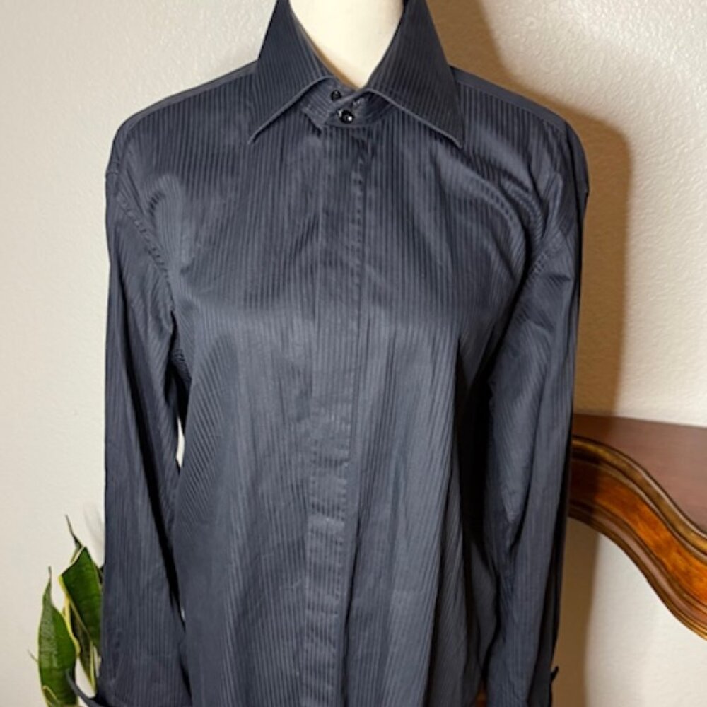 EREDI PISANO Mens Cotton Stripes Long Sleeves Button Up Dress Shirt - Cufflinks